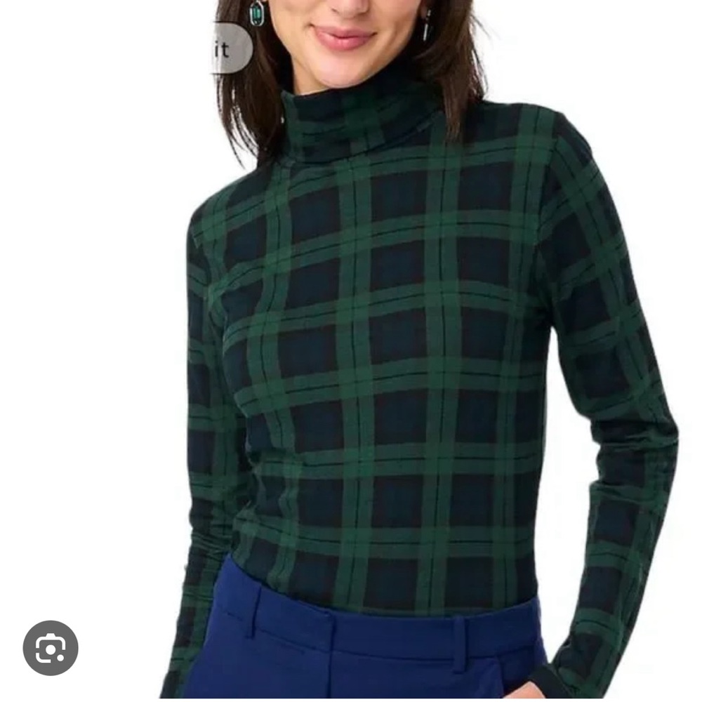 J. Crew Cotton Plaid Medium Turtleneck in Blue/Green - New with tags